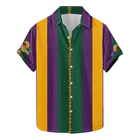 KeShDi Dress Shirts for Men Carnival Printed Short Sleeved Collar Button Up Shirt Multicolor 4X
