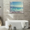 thumbnail image 6 of AEFER Beach Ocean Bathroom Wall Art Coastal Beach Pictures Wall Decor Blue Sea Canvas Painting Print Tropical Ocean Waves Nautical 3D Window View Decor Frame: 24x20inch(60x50cm), 6 of 6