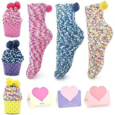 

3pcs Funny Cake Socks Cupcakes Design Girls Socks Christmas Socks with Gift Box 3pcs Present Cards