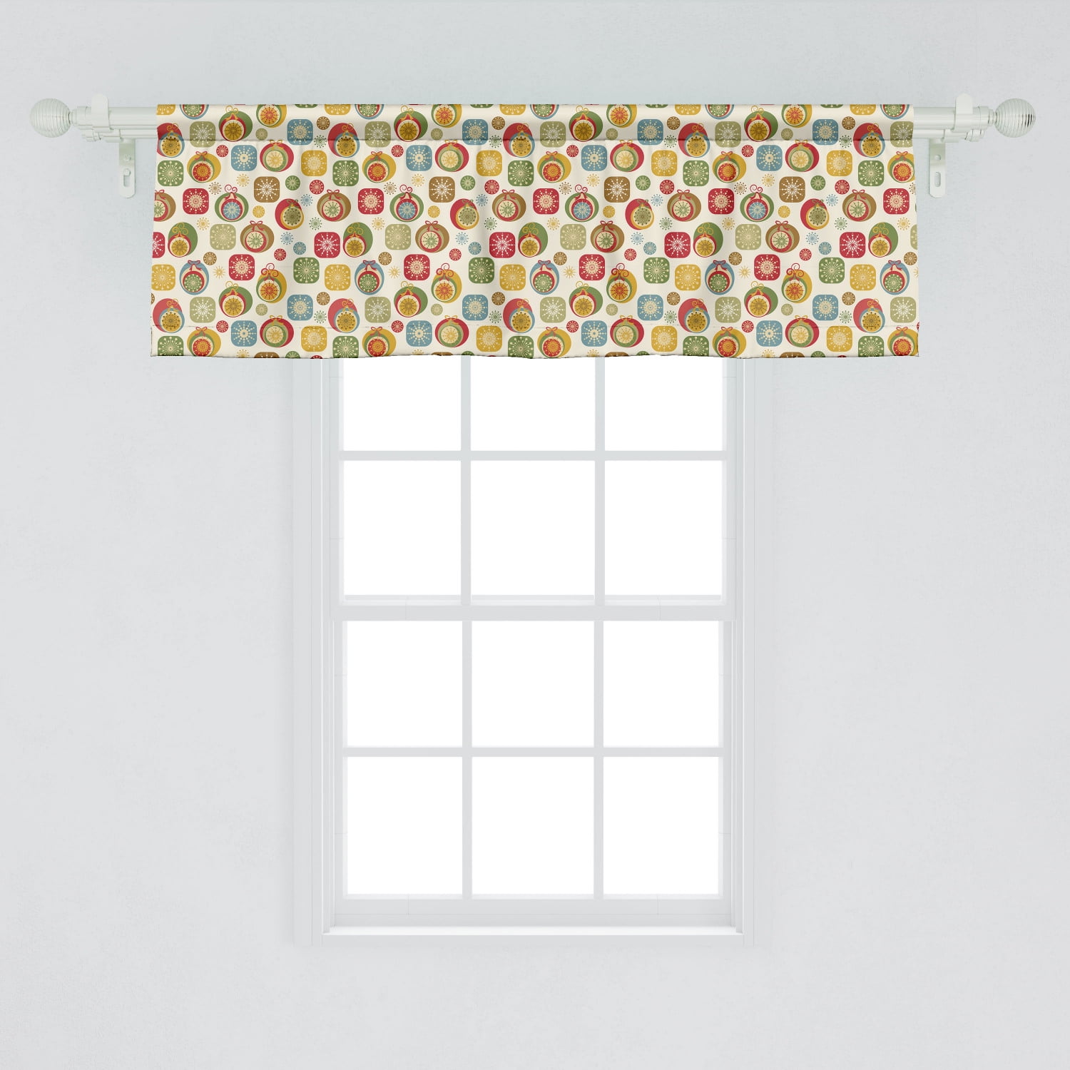 Christmas Window Valance, Holiday Celebration Theme Colorful Ornate