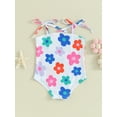 thumbnail image 4 of Arvbitana Toddler Girls Romper Swimsuit Sleeveless Flower Print Bodysuit Swimwear Infant Square Neck Tie-up Bathing Suit 6M 12M 18M 24M 3T 4T Kids Summer Beach Wear, 4 of 8