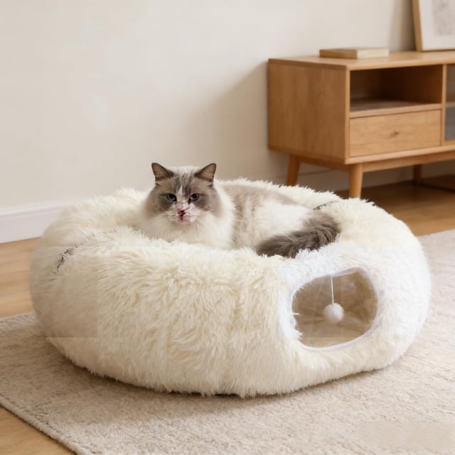 Cama túnel para gatos de interior, falda grande para árbol de Navidad, túnel de gato con felpa suave, para gatos, gatitos, mascotas pequeñas 33.5 pulg