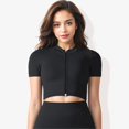 thumbnail image 5 of Women's Rib Knit Seamless Short Sleeve High Neck Cropped Sports Jacket-Large, Black, 5 of 6