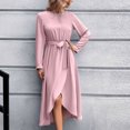 thumbnail image 4 of Lilgiuy Woman Temperament Solid Color Long Sleeve Screw Neck Straps Slit Dress Pink Fall Dresses for 2022 Spring Winter, 4 of 5