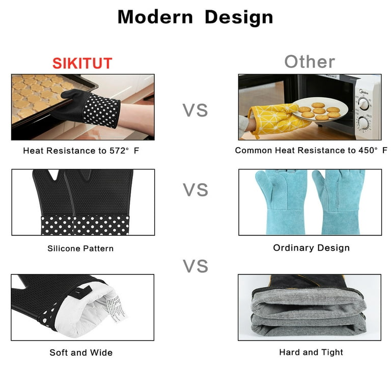 Silicone Oven Mitts, Sikitut Extra Long Kitchen Oven Gloves, Professional Heat Resistant Baking Gloves, 1 Pair, Black, Men's, Size: One Size
