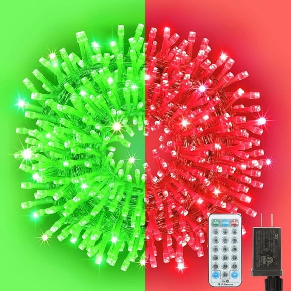 33ft Christmas Decorative Mini Lights, 100 LED Transparent Wire Fairy Starry String Lights Plug in, 16 Lighting Modes, for Indoor Outdoor Xmas Tree Wedding Party Decoration (Red Green)