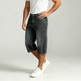 thumbnail image 5 of LMOIPLI Mens Baggy Denim Capri Pants Wide Leg Cropped Jeans Loose Fit Classic Washed Denim Stylish Casual Streetwear Trousers for Daily Outdoor Activities Dark Blue S, 5 of 7