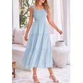 thumbnail image 4 of Vestido PRETTYGARDEN para mujer, midi, fruncido, de verano, azul claro, 4 of 9