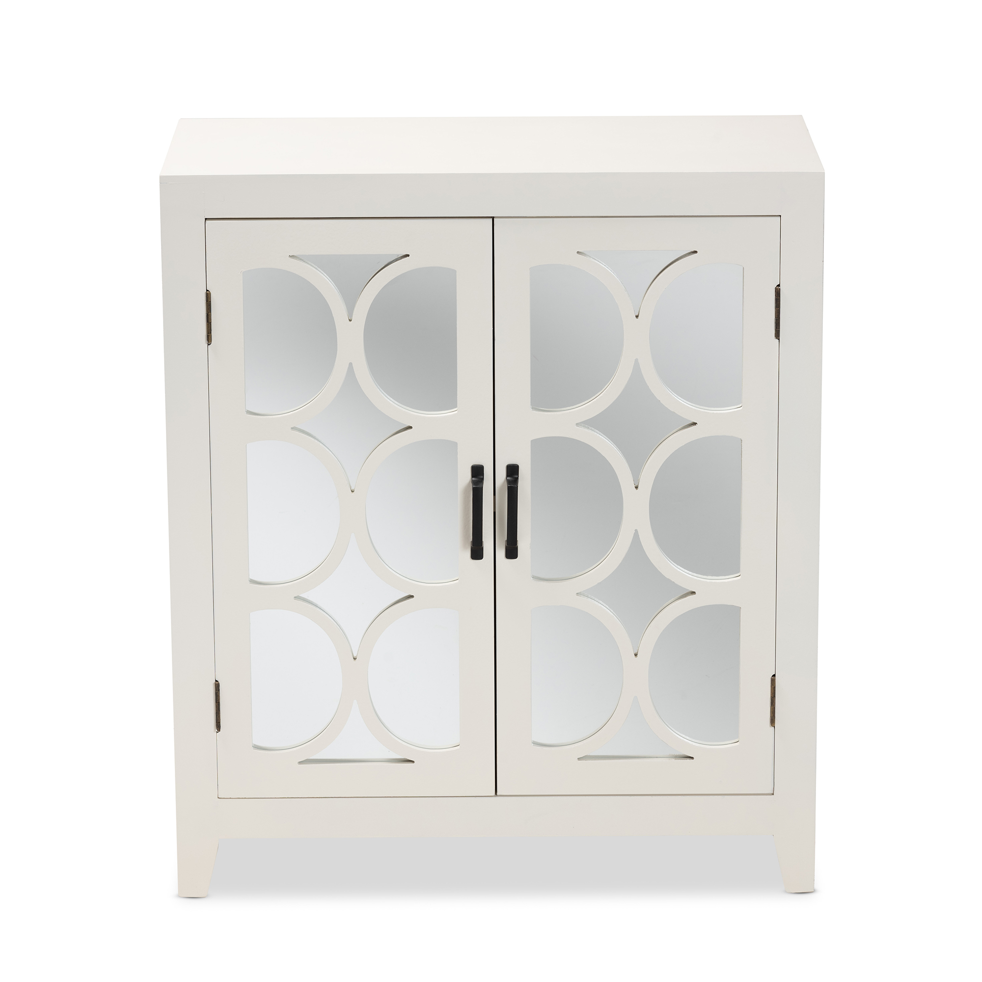 Baxton Studio Garcelle Modern and Contemporary White Finished Wood and Mirrored Glass 2-Door Sideboard