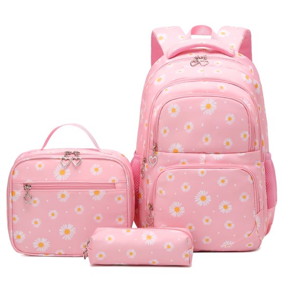 AOMRCOL 3 Pack Pink Backpack for Girls for School and Travel,with Double Side Water Bottle Pockets,Layered Storage,Nylon