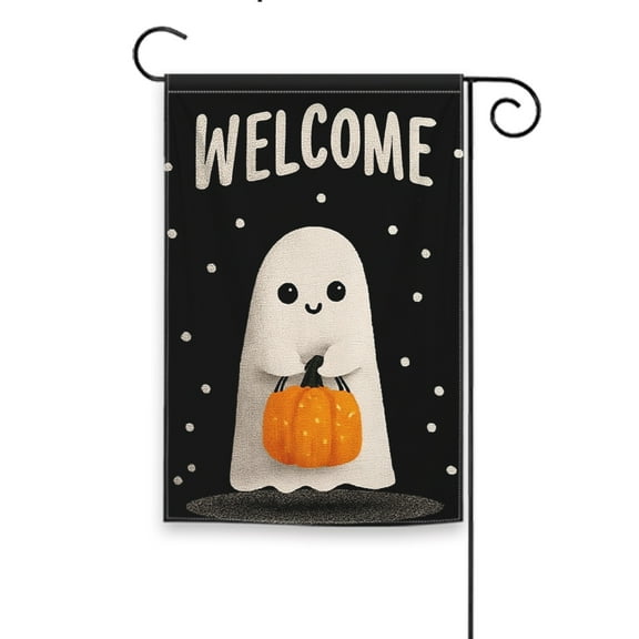 Halloween Welcome Pumpkin Ghost Fall Halloween Garden Flag - Vertical Double-Sided Yard Decor, Camping, Indoor & Outdoor Holiday Decoration, 12.5 x 18 Inches
