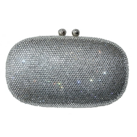 - Chicastic Silver Rhinestone Crystal Oval Hard Box Bridal Wedding Evening Clutch