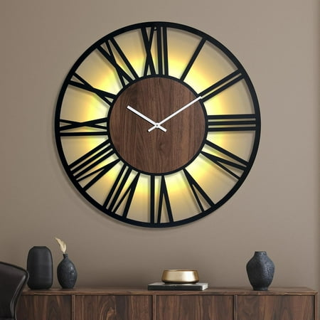 ZJQYDS 30 Inch Large Metal Wall Clock with Voice and Light Sensor Night Light, Glow in The Dark Non-Ticking Silent Battery Operated Decorative Oversized Wall Clock for Bedroom Living Room Decor