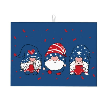

Tebeau Three Gnome Independence Day Print Dish Drying Mat for Kitchen Counter Dish Drying Pad with Non-slip Rubber Backed Hide Stain Anti Absorbent for Kitchen Counter Drying Mat