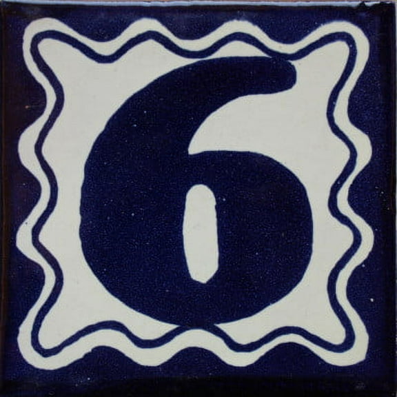 Blue Talavera Tile Number Six, Set of 3 pcs