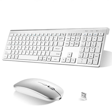 Rechargeable Wireless Keyboard Mouse, UrbanX Slim Thin Low Profile Keyboard and Mouse Combo with Numeric Keypad Silent Keys for Moto Tab G70 - White