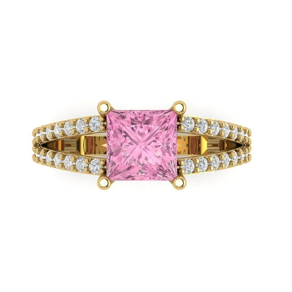 Solitaire with Accents Engagement Ring for Women - 2.48ct Simulated Pink Diamond in 18K Yellow Gold Promise Ring