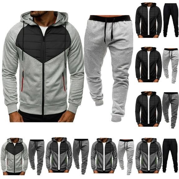 VBTAPA Mens Hoodie Tracksuit 2 Piece Casual Sweatsuit Color Block Long Sleeve Zip Up Sweatshirt Jacket and Drawstring Waist Sweatpants Jogging Matching Sets with Pockets Dark Gray XXL
