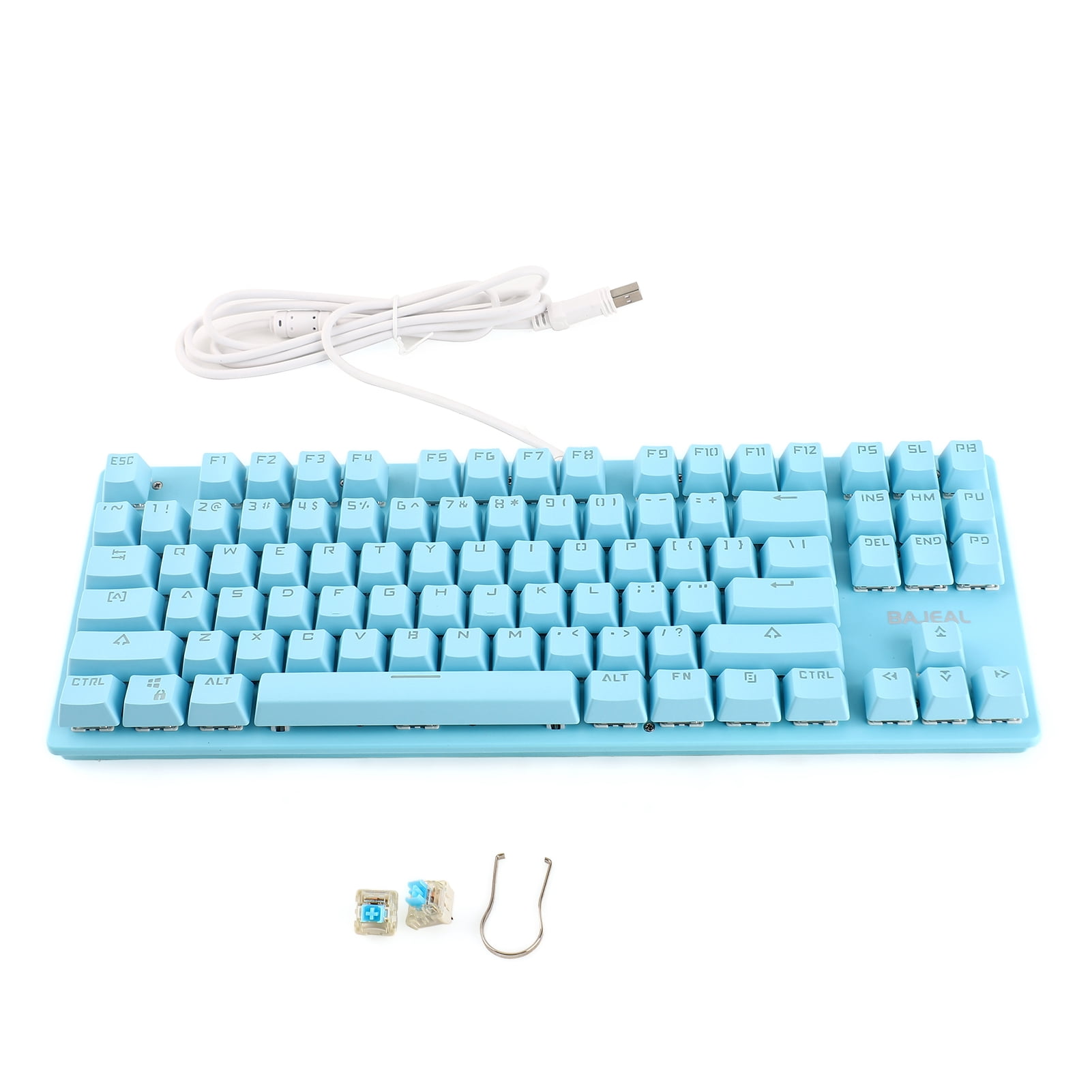 BAJEAL 87 Keys Wired Mechanical Keyboard Mixed Light Mechanical Keyboard With Mechanical Blue Switch Suspension Button Blue