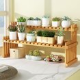 thumbnail image 3 of Estante De Flores De Escritorio, Hermoso Soporte De Mesa De Bambú Para Plantas, Tabla De Drenaje A Rayas Con Espacio Adecuado Para El Hogar, 3 of 7
