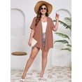 thumbnail image 7 of SHOWMALL Women's Plus Size Short Sleeve Shrugs & Boleros, Light Coffee 3X Open Front Lightweight Cardigan Kimono Jacket for Spring Summer Fall, 7 of 7