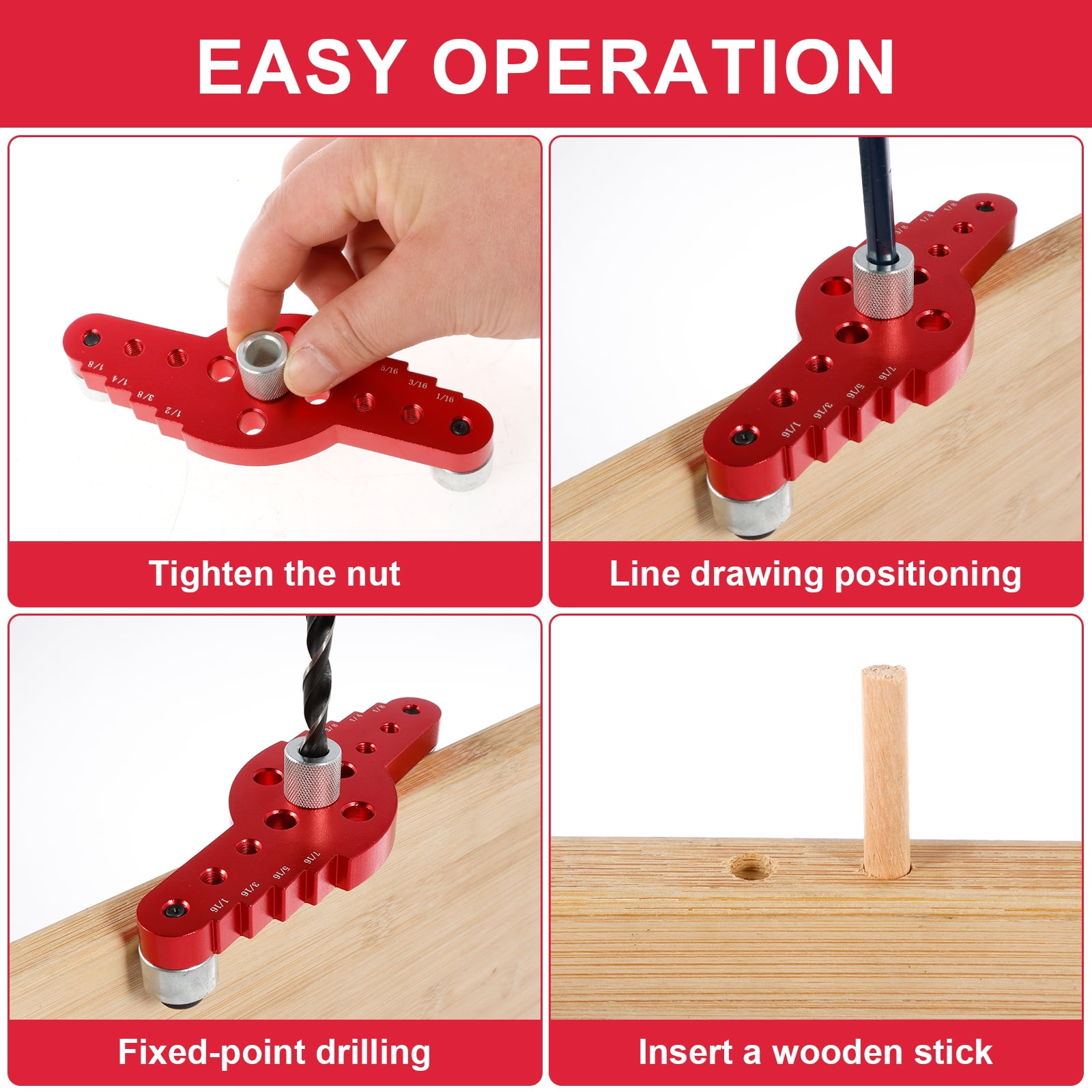 Self Centering Scriber Dowel Jig Kit Aluminum Alloy Vertical Hole Drilling Jig Precise Wood Dowel Drill Guide 2 in 1 Punching Hole Locator with Wood Dowel Pin for Woodworking Drilling