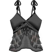 Necessary Objects Take A Bow Slit and Sheer Cami, Large, Classic Black