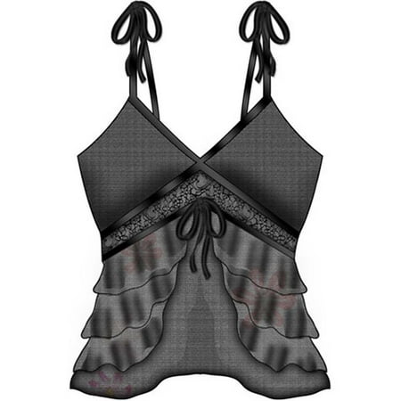 Necessary Objects Take A Bow Slit and Sheer Cami, Large, Classic Black