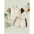 thumbnail image 2 of Wassery Baby Boys Summer Outfits Short Sleeve Contrast color T-shirt Round Neck Tops and Elastic Shorts 2Pcs Toddler Casual Clothes Set 0-3T, 2 of 9