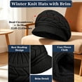 thumbnail image 3 of Holzkary Womens Winter Beret Hats Brimmed Thick Warm Cable‑Knit Woven Texture Elastic Soft Ear Protection Visor Beanie Hat Snow Ski Caps Chunky Soft Slouchy Cap Grey One Size, 3 of 5