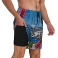 thumbnail image 2 of Naloa Colorful Mediterranean Village Print Men Swim Trunks with Compression Liner ,Board Shorts,Men's Swim Shorts with Drawstring and Elastic Waistband-XX-Large, 2 of 6