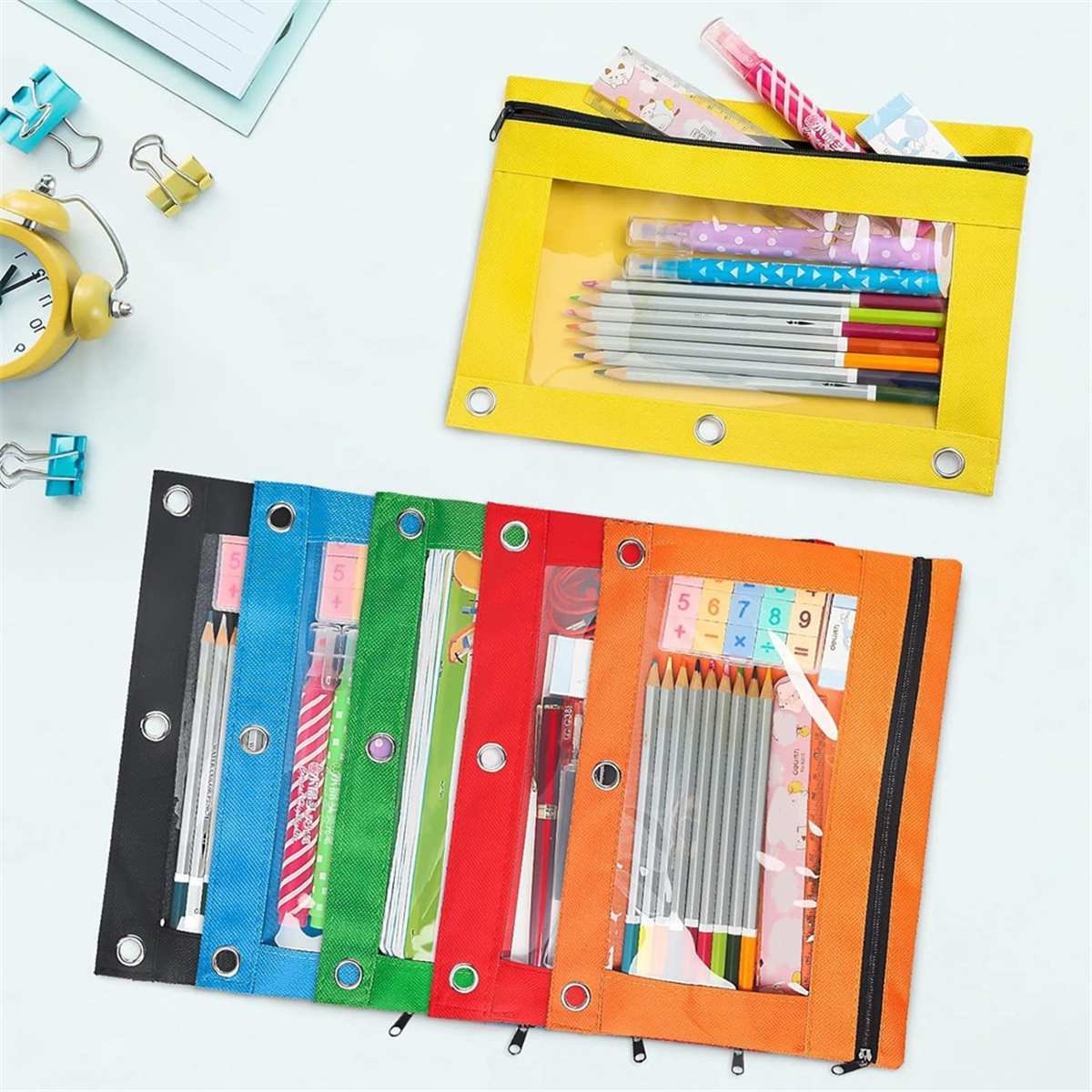 Pencil Pouch for 3 Ring Binders, 30 Bulk Pencil Pouches