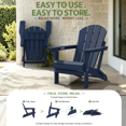 thumbnail image 5 of Folding Adirondack Chair, Classic HDPE Plastic Fire Pit Chair, Dark Blue, 5 of 8