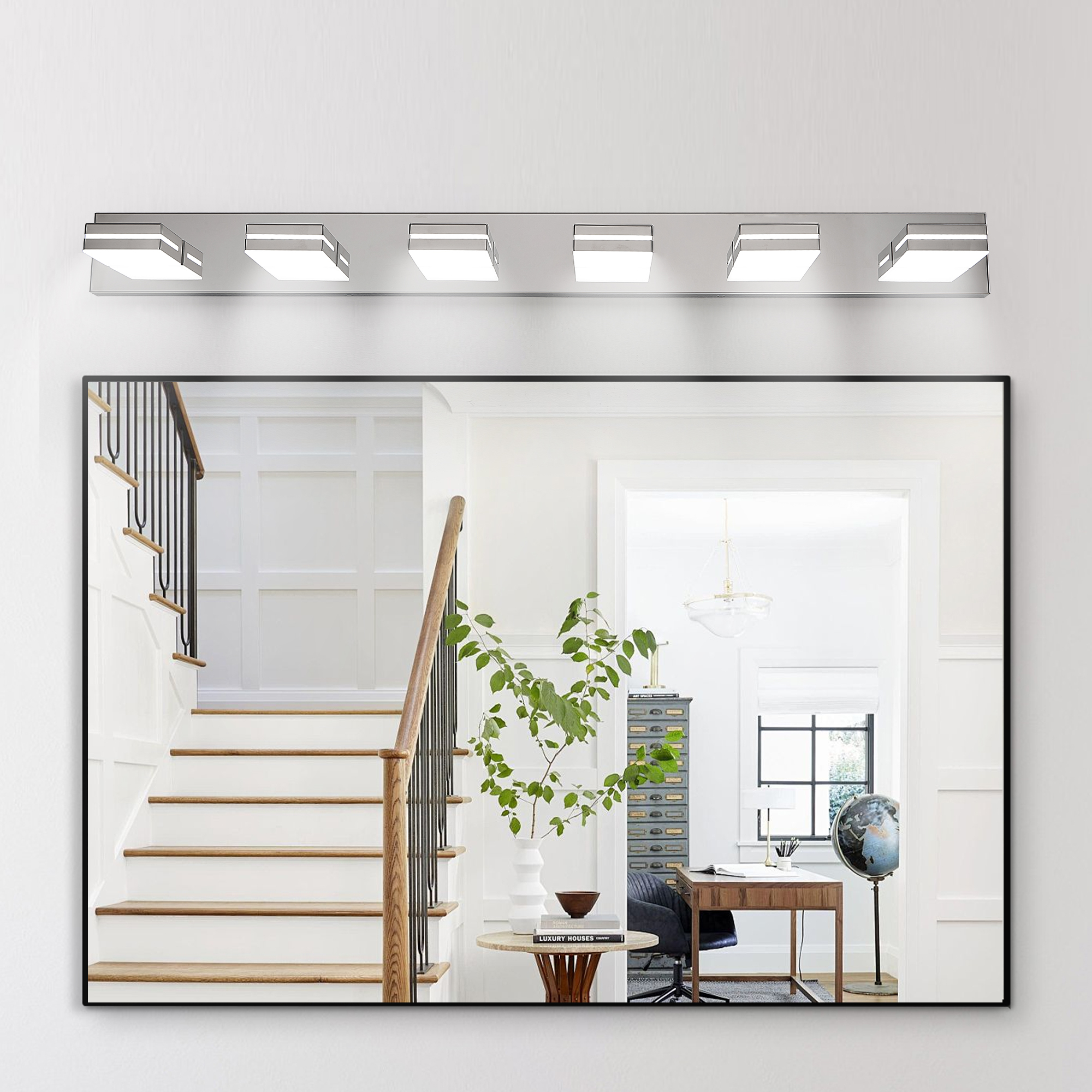 Leumius Modern 6-Light LED Vanity Light, Sleek Minimalist Design, Energy-Efficient, Easy to Install Wall Sconce for Mirror, Bathroom, Bedroom and Hallway Chrome