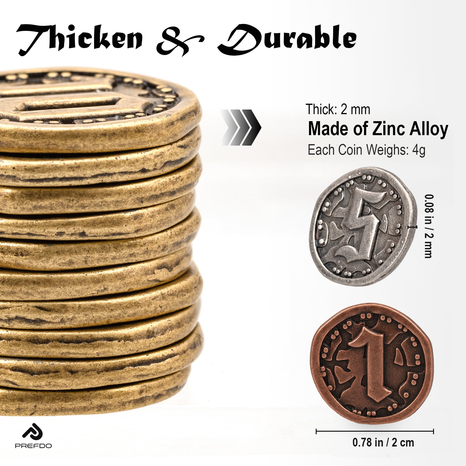 50PCS Metal Coins for Board Games, Prefdo Gold & Silver Tokens for Poker, RPG, Strategy Tabletop Gaming, Fantasy Metal Coins, Heavy Duty Generic Game Currency