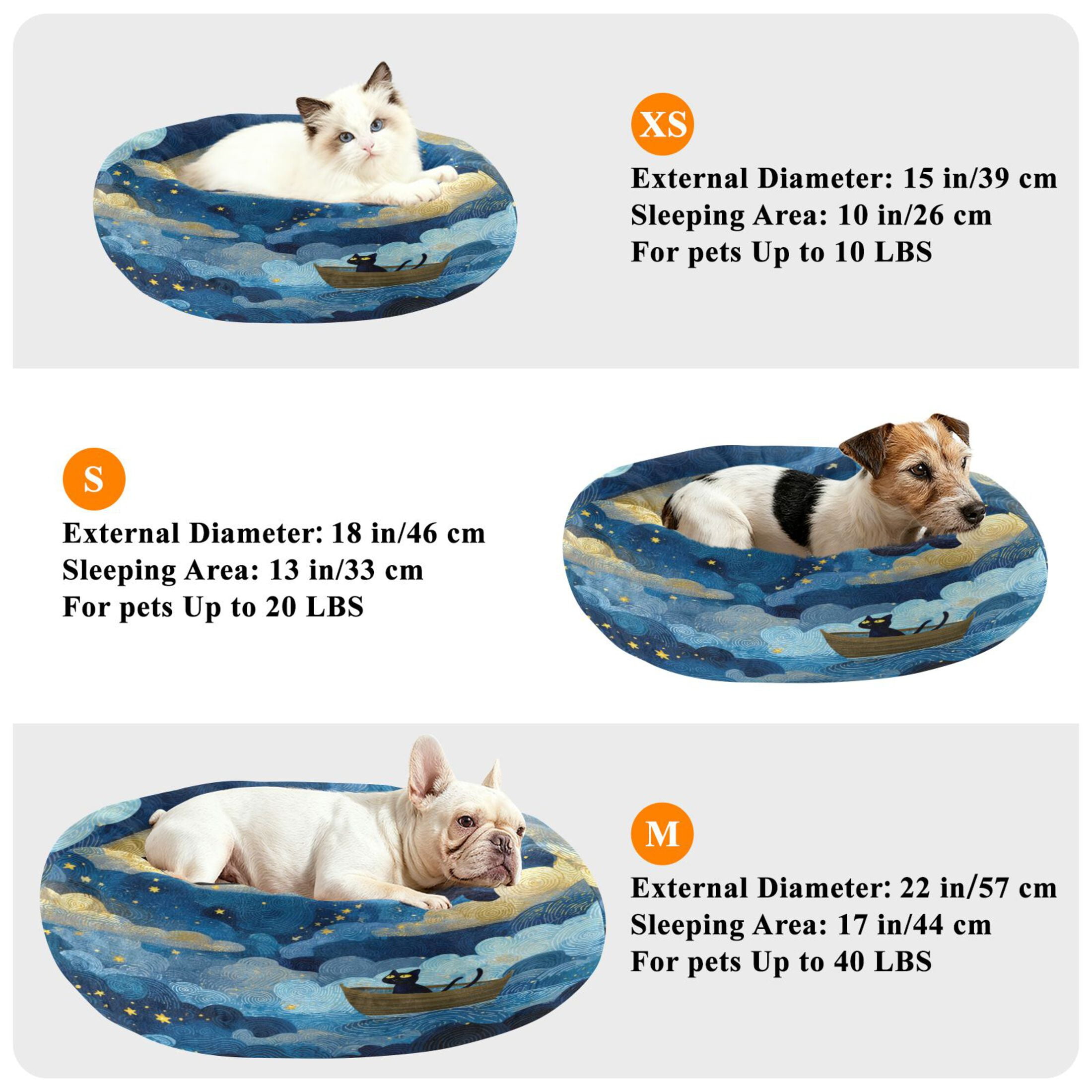Iauyy Pet Couch Donut Cat Bed for Indoor Cats/Small Dogs Washable & Machine with Non-slip Bottom Calming Cat Furniture, Cat Is Rowing Boat (M)