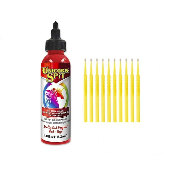 Unicorn SPiT Gel Stain & Glaze in One - 20 Complete Original & Sparkle Paint Collection with 10 TreBBies Fine Detail Sticks (4oz, Molly Red Pepper)