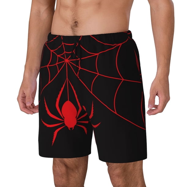 Balery Red Spider Bañador para hombre, shorts de playa de secado rápido con entrepierna y forro de compresión-X-Large