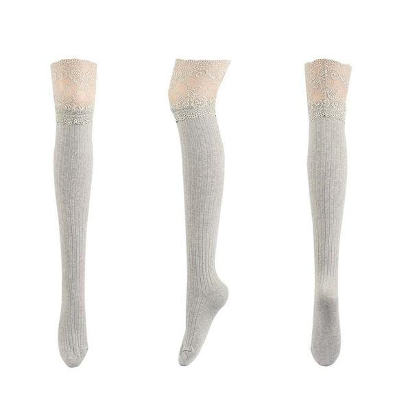 Puntoco Clearance Spring Autumn Women Solid Color Warm Lace Lengthened Over-the-Knee Socks Stockings