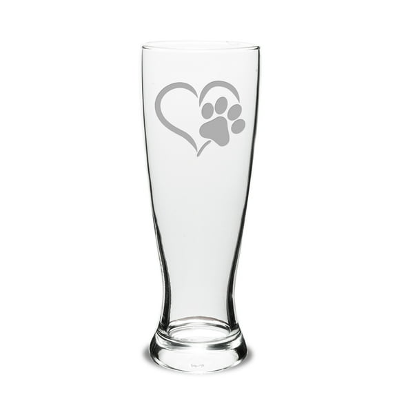 Paw Print Heart Deep Etched University Beer Pilsner Glass