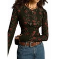 thumbnail image 2 of Women'S Floral Knitted Long Sleeve Crew Neck Going Out Slim Fit Tops Fall Outfits Trendy Clothes Green M, 2 of 9