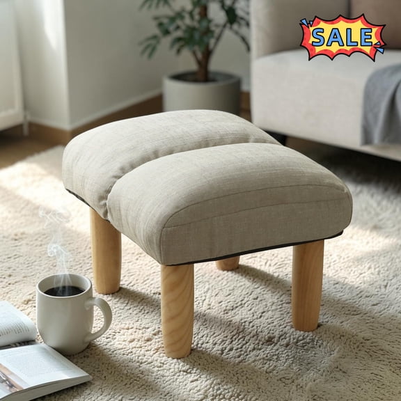Tcbosik 20.4" Small Footstool, Linen Fabric Ottoman, Foot Rest with Wood Legs for Hallway, Entryway, Bedroom, Living Room, Easy Assembly, Gray