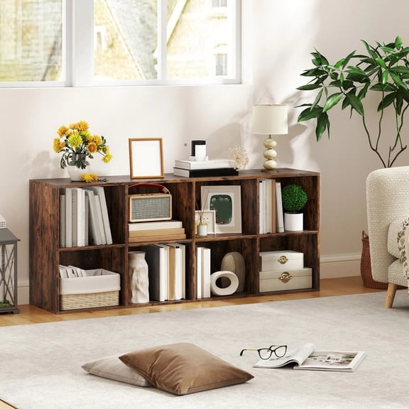 Auranook 8-Cube Bookcase Bookshelf, Freestanding Bookshelf with 2 Anti-tipping Devices, Modern Display Rack Storage Shelving Unit