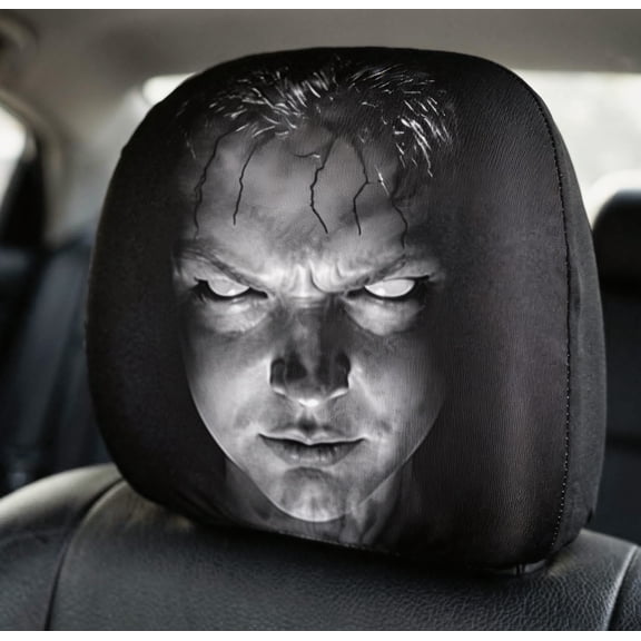 2pcs Universal Elastic Car Headrest Cover Set Scary Halloween Print for SUV Truck Interior Decor Protection