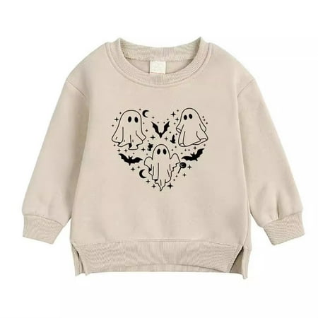 

CPNG Boys and Girls Halloween Crewneck Sweatshirts Ghost Graphic Pullover Tops Long Sleeve Drop Shoulder Sweatshirt Pullovers Halloween Costumes for Trick-or-Treating Kids 2-3 Years (A)