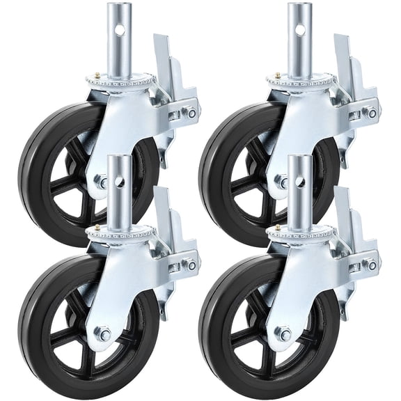 4 Pack 8" Heavy Duty Swivel Casters with Locking Brake, 1100 LBS Capacity per Wheel, Adjustable Legs for Furniture and Equipment