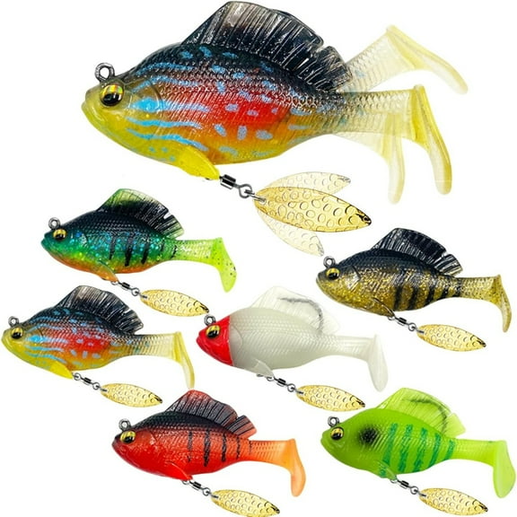 6Pcs Pre-Rigged Jig Head Soft Fishing Lures,Paddle Tail Swimbaits/3D Eyes/Spinner Blades for Bass Fishing,Hidden Ultra-Sharp Hook in The top fin,Fishing Bait for Freshwater Saltwater