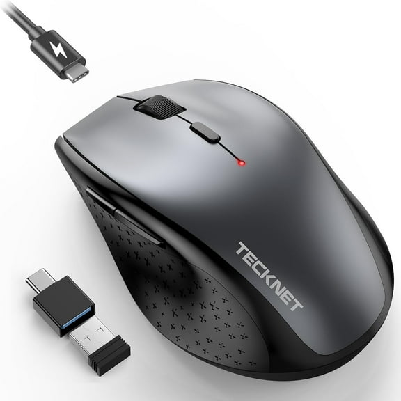Wireless Mouse Jiggler, USB-C Rechargeable Mouse, Silent Mouse Quiet Click, Build-in Mouse Mover, 6400 DPI Ergonomic Mouse, 2.4G Cordless Computer Mice for Mac, Laptop, Desktop, PC