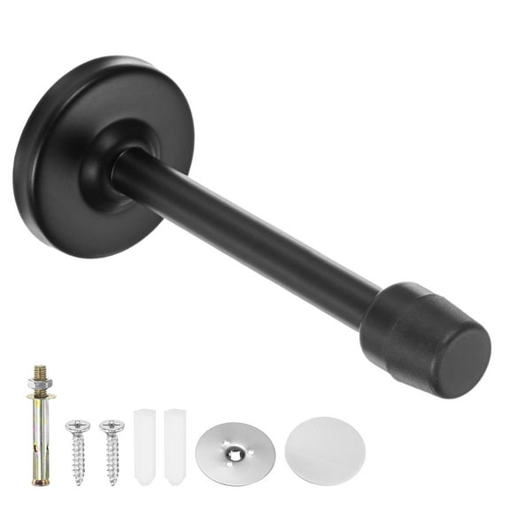 Uxcell Door Stoppers, 5 Inch Stainless Steel Wall Mounted Long Door Stops with Plastic Rubber Bumper [Black]