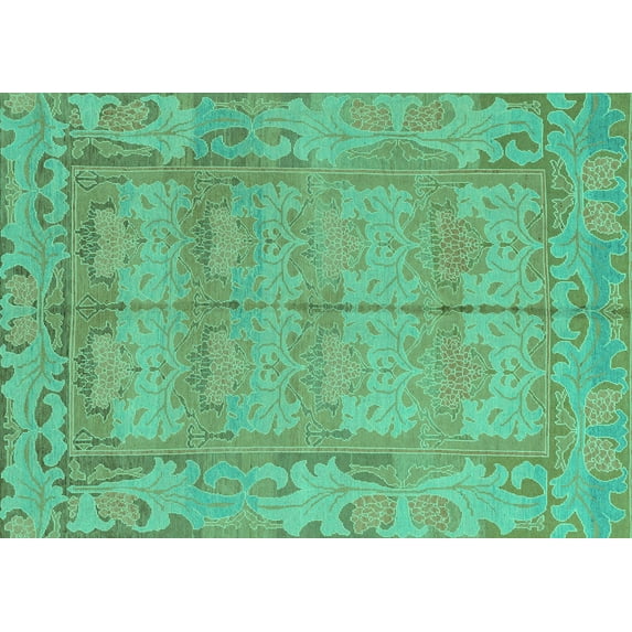 Ahgly Company Machine Washable Indoor Rectangle Abstract Turquoise Blue Modern Area Rugs, 4' x 6'